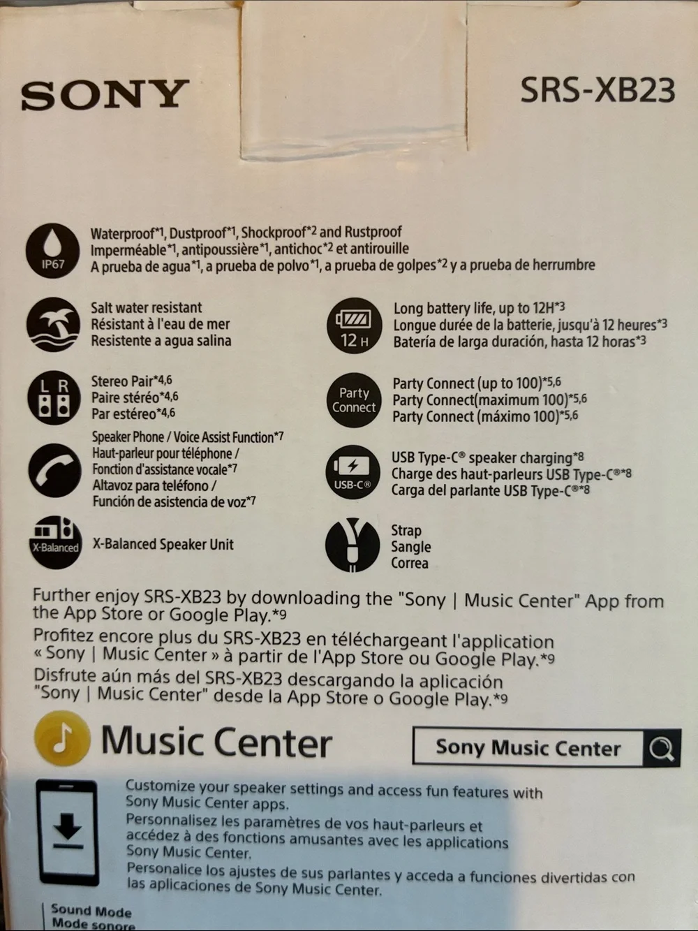 Sony Black Portable Bluetooth Speaker SRS-XB23 Cylindrical Extra Bass